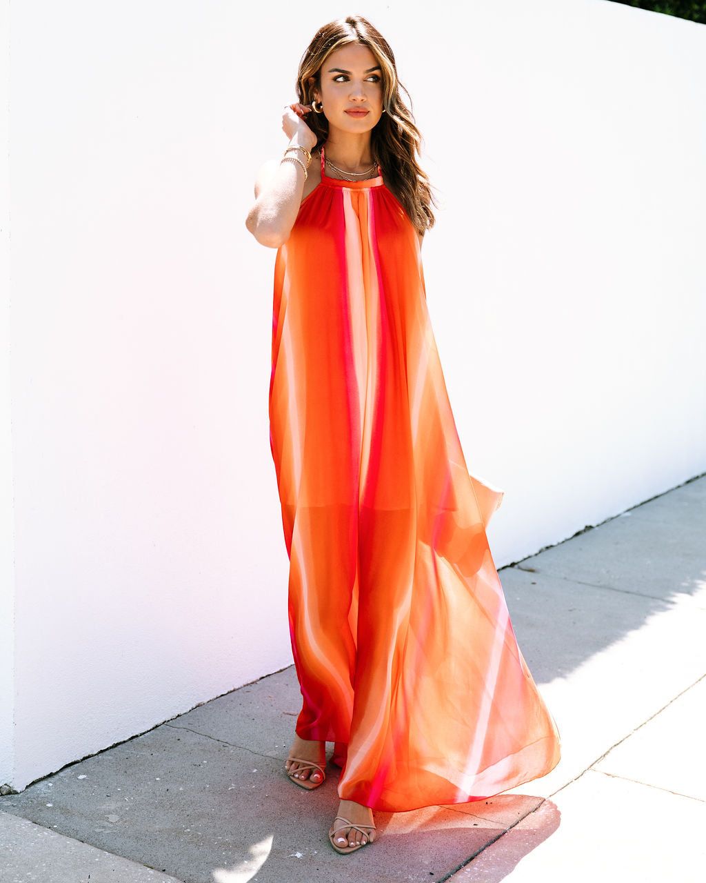 Shades Of Sunset Halter Chiffon Maxi Dress sold by Vici product image thumbnail 3