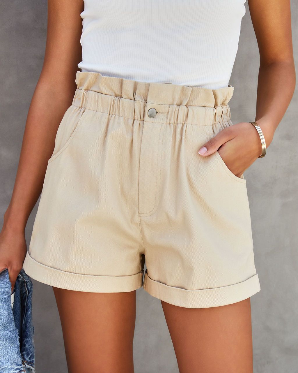 Bernice Cotton Pocketed Paper Bag Shorts - Tan - FINAL SALE sold by Vici product image thumbnail 4