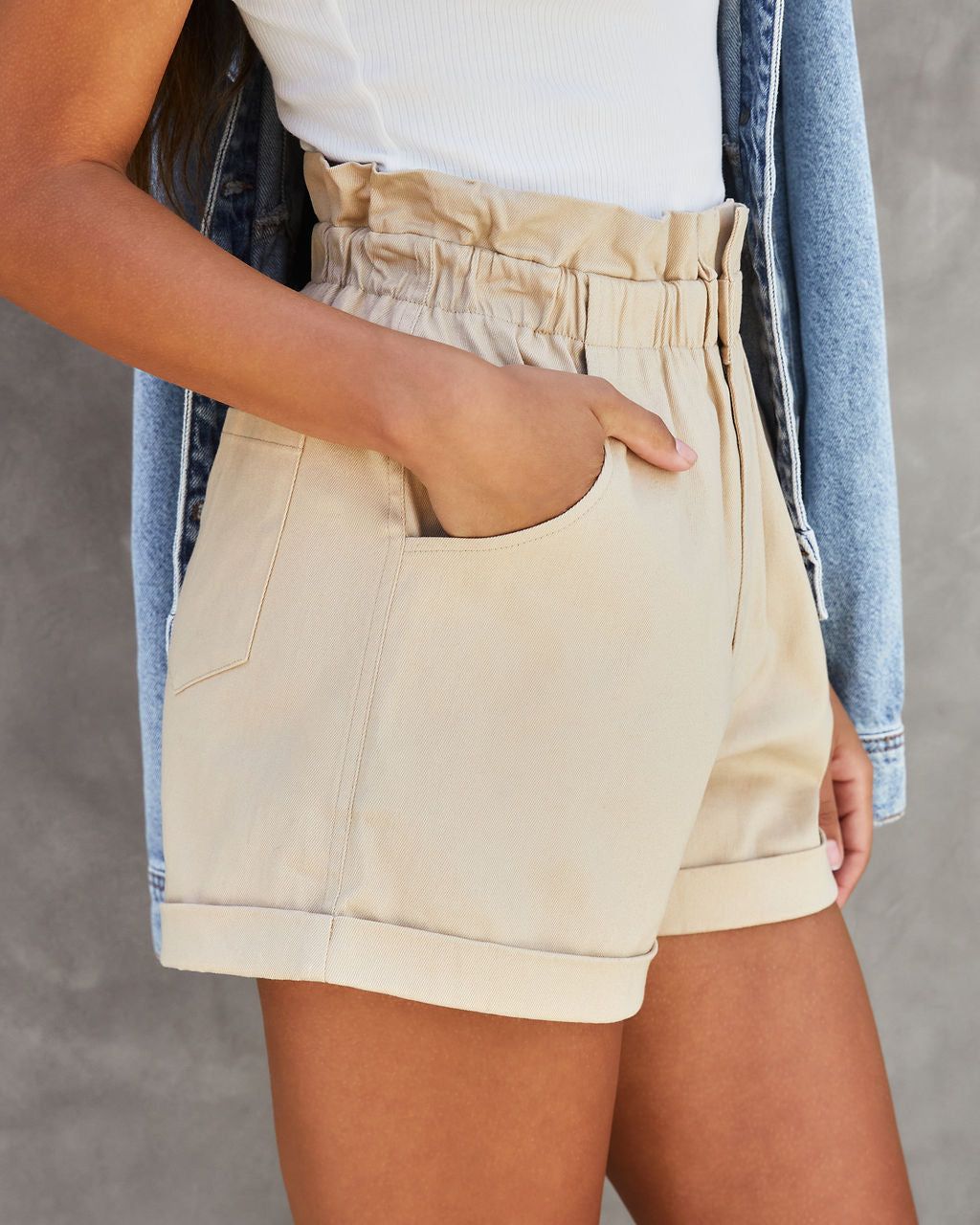 Bernice Cotton Pocketed Paper Bag Shorts - Tan - FINAL SALE sold by Vici