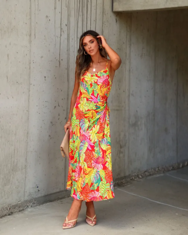 Eliana Cutout Tropical Slip Midi Dress sold by Vici