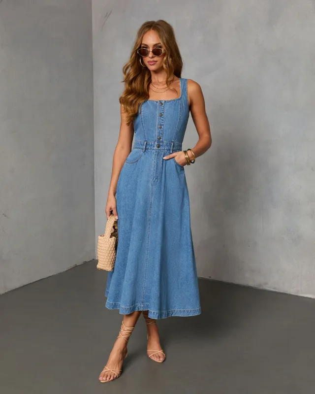 Day Ready Denim Midi Dress sold by Vici