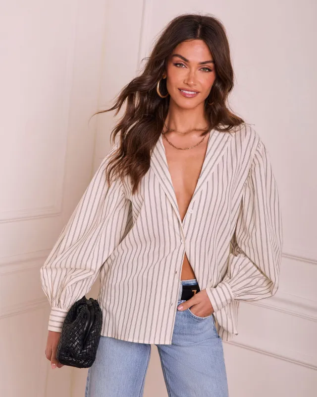 Feminine Ease Striped Button Down Top sold by Vici