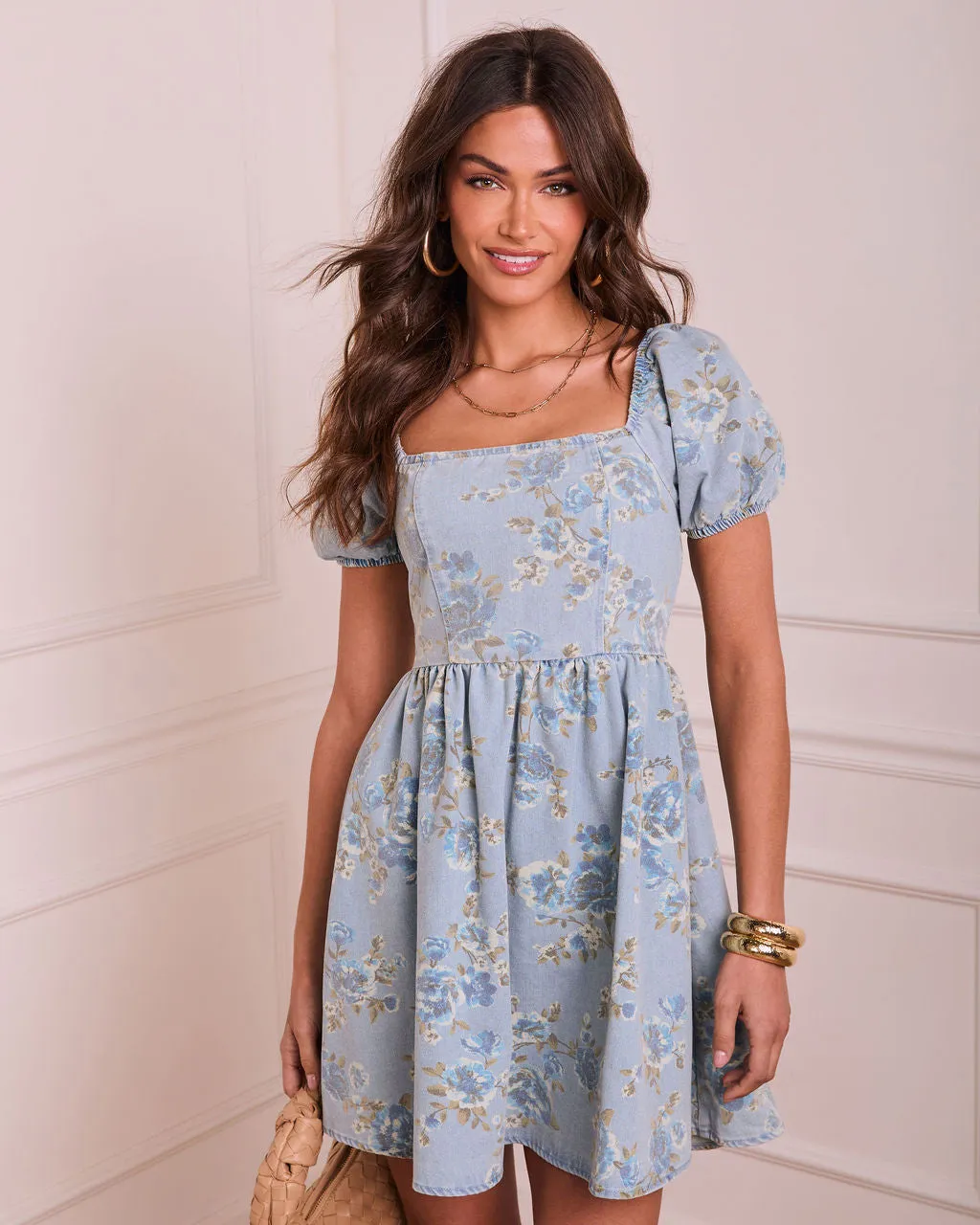 Petal Ease Floral Puff Sleeve Mini Dress sold by Vici