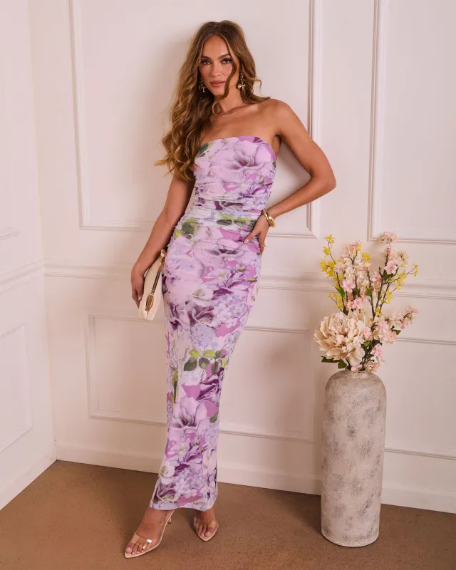 Midnight Gardenia Floral Mesh Maxi Dress sold by Vici