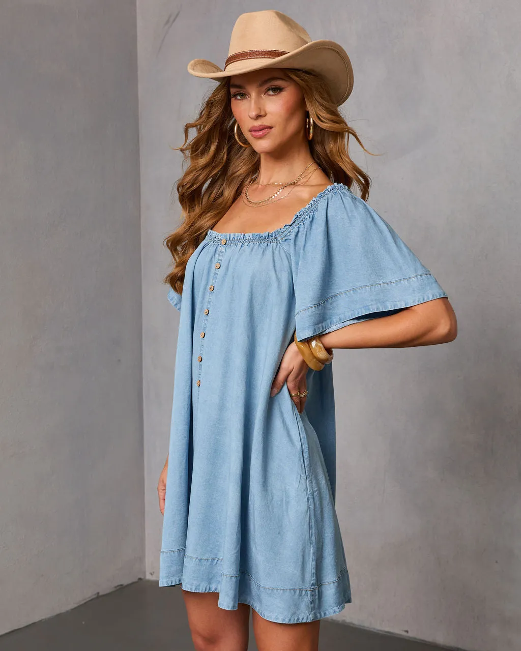 Boho Trail Chambray Mini Dress sold by Vici product image thumbnail 3