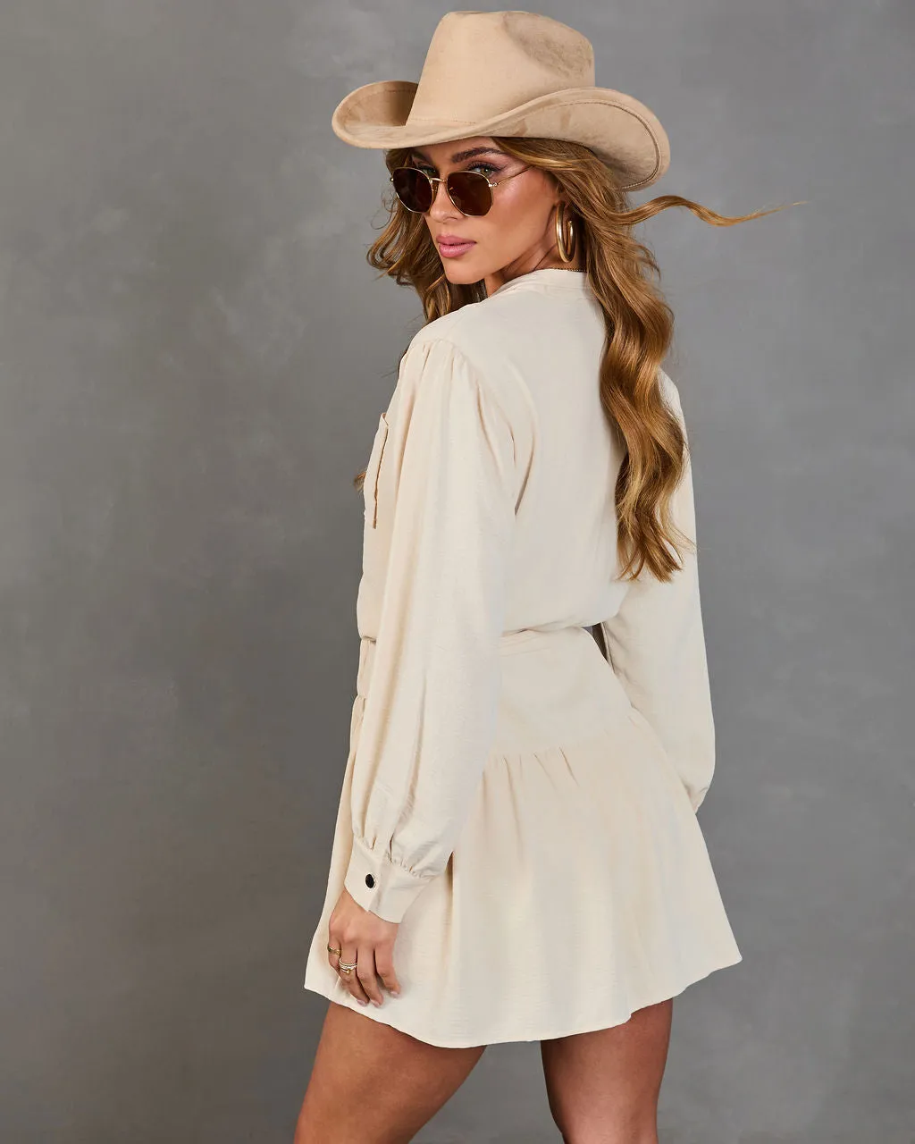 Countryside Charm Pleated Waist Tie Mini Dress sold by Vici product image thumbnail 4