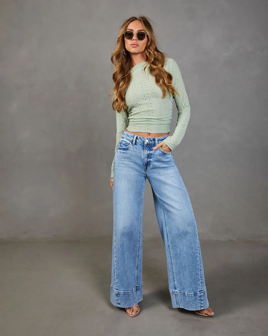 Clean Cut Stretch High Rise Wide Leg Jeans sold by Vici
