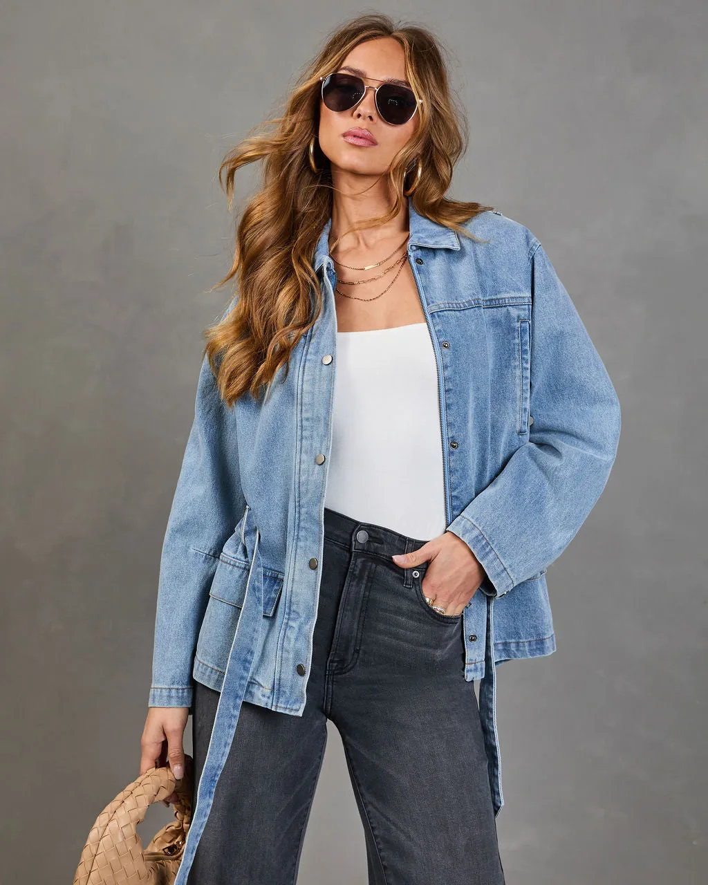 Weekend In Blue Waist Tie Denim Jacket sold by Vici product image thumbnail 5