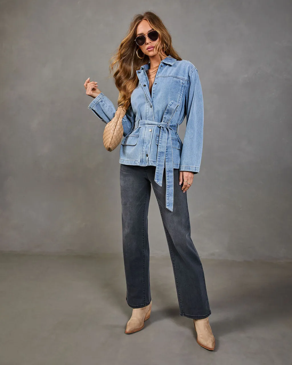 Weekend In Blue Waist Tie Denim Jacket sold by Vici product image thumbnail 2