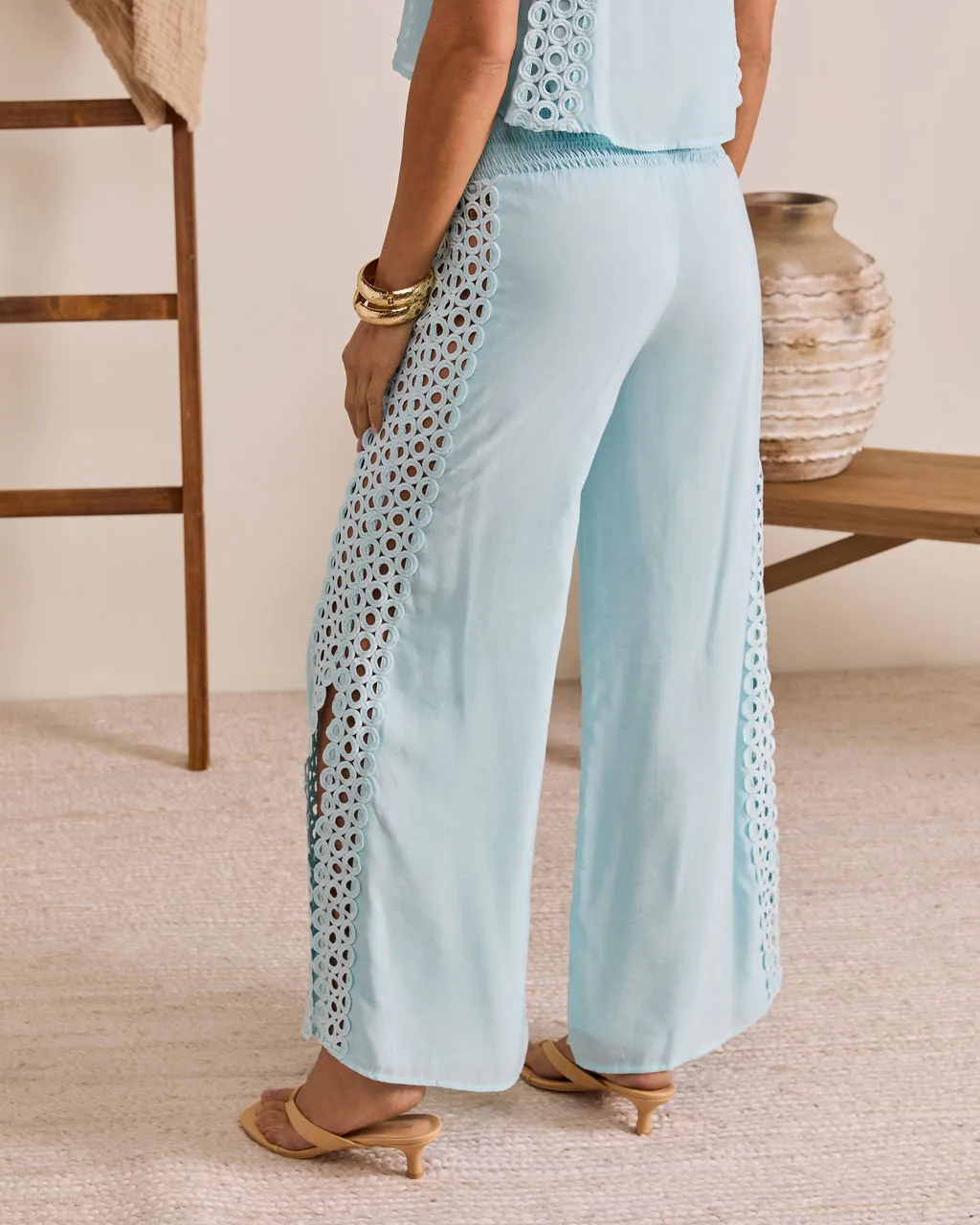 Sunlit Palm Drawstring Relaxed Eyelet Trim Pants sold by Vici product image thumbnail 4