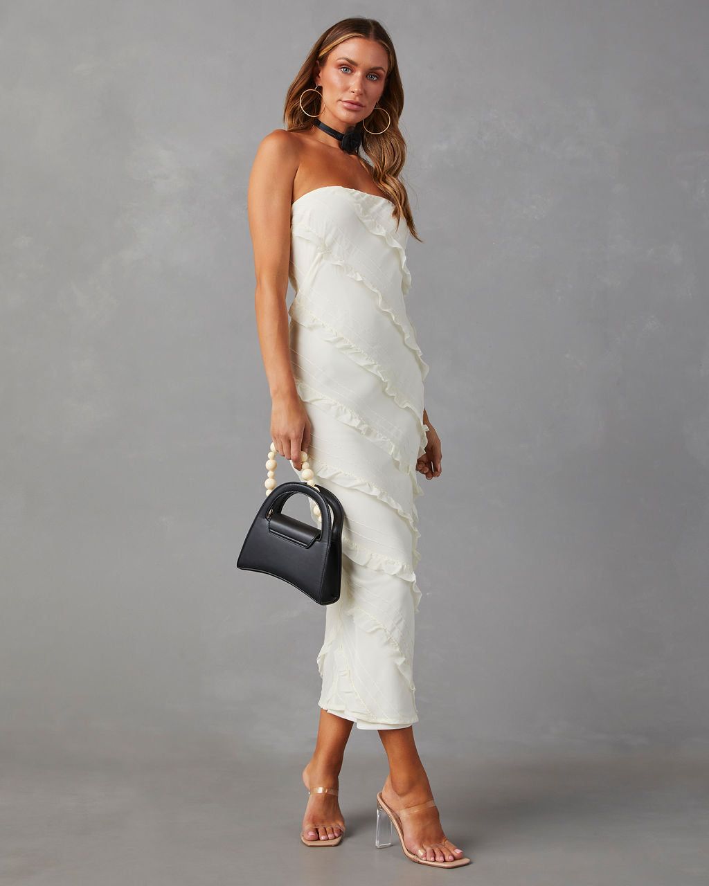 Baylie Strapless Ruffle Stitch Maxi Dress - Ivory - SALE sold by Vici product image thumbnail 6