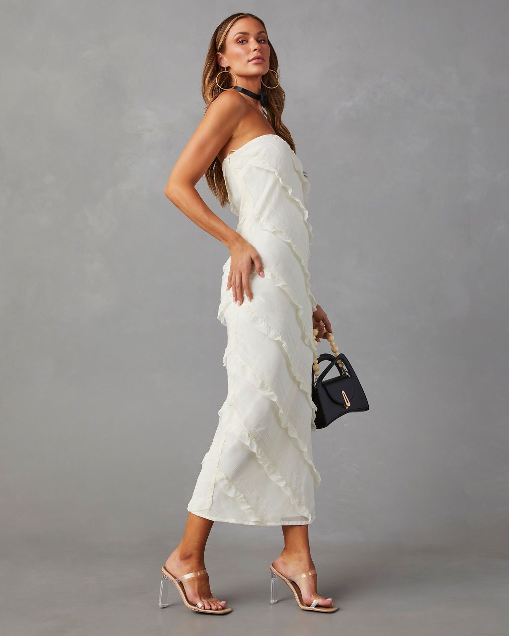 Baylie Strapless Ruffle Stitch Maxi Dress - Ivory - SALE sold by Vici product image thumbnail 5