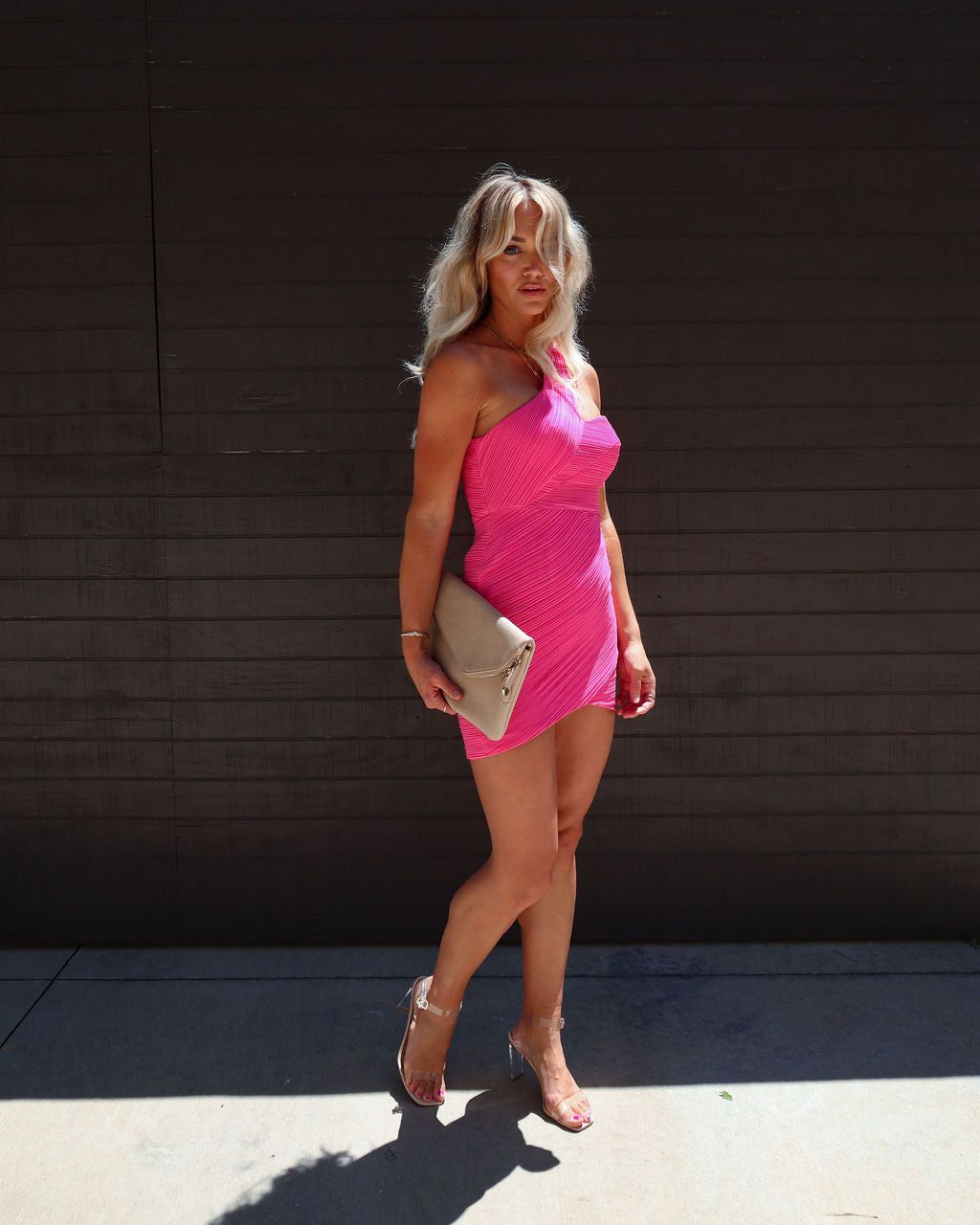 Fierce Femme Plisse One Shoulder Mini Dress - Hot Pink - SALE sold by Vici product image thumbnail 6