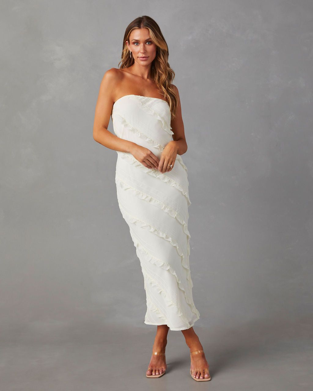 Baylie Strapless Ruffle Stitch Maxi Dress - Ivory - SALE sold by Vici product image thumbnail 4