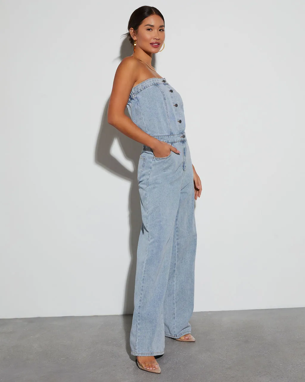 Beverly Strapless Denim Jumpsuit sold by Vici product image thumbnail 3