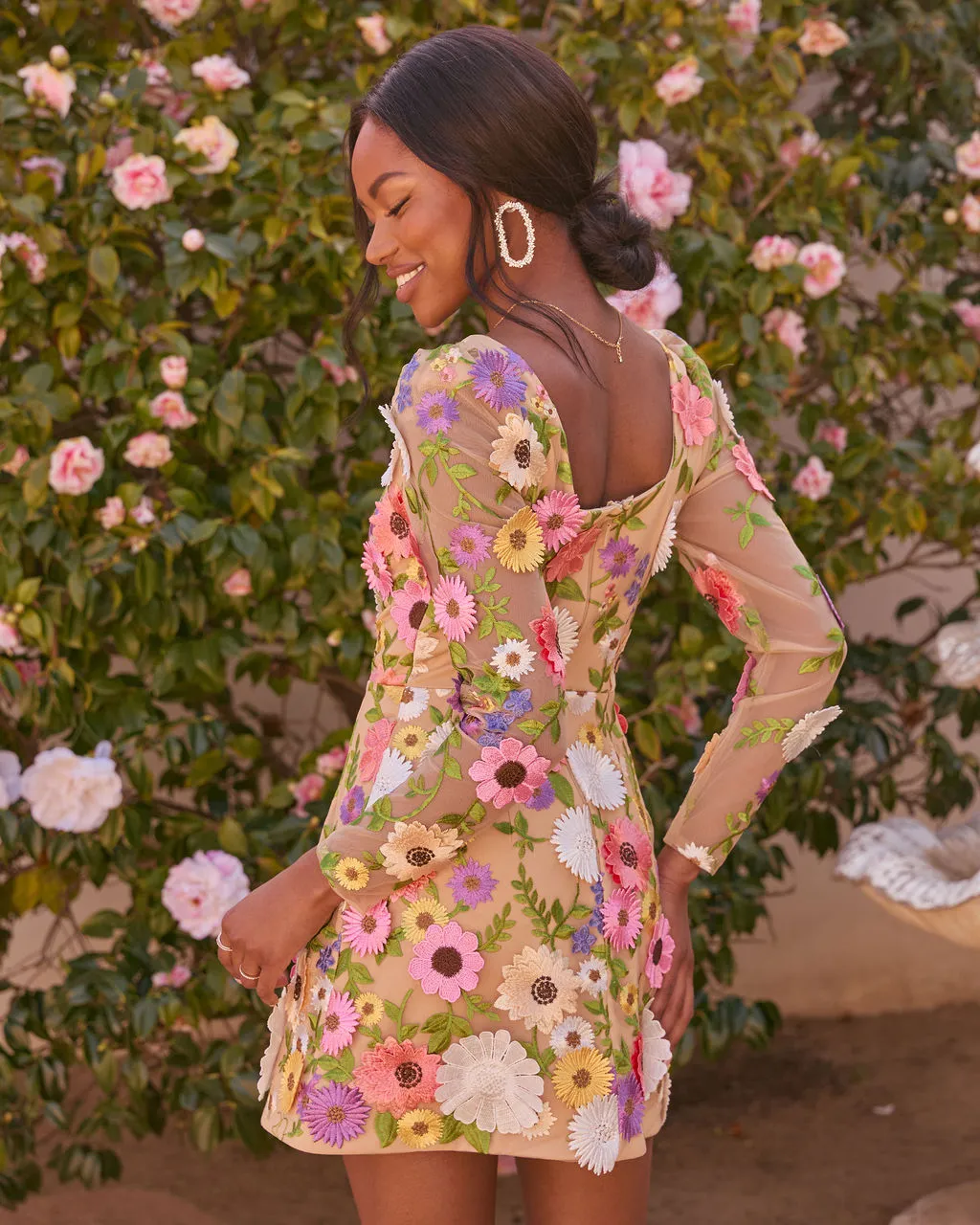 Bloom Ahead Mesh Floral Applique Mini Dress sold by Vici product image thumbnail 4