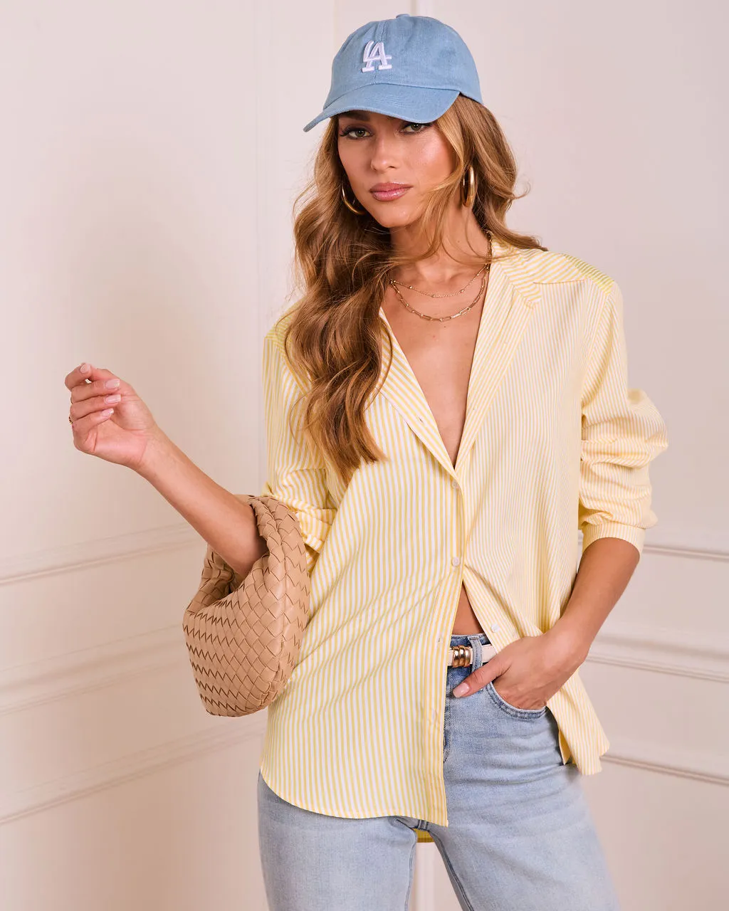 Casual Poise Striped Button Down Top sold by Vici