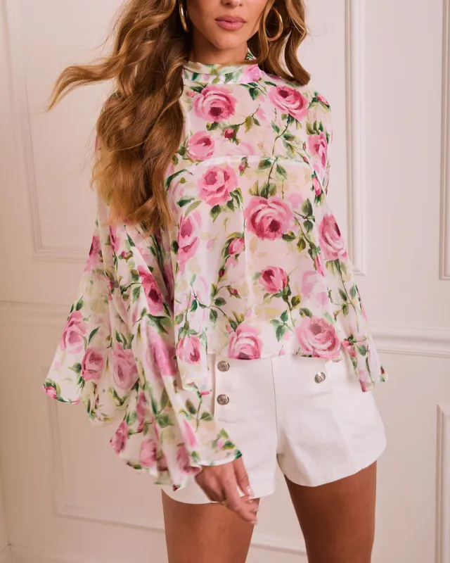 Bloom On Floral Mock Neck Blouse made by Vici