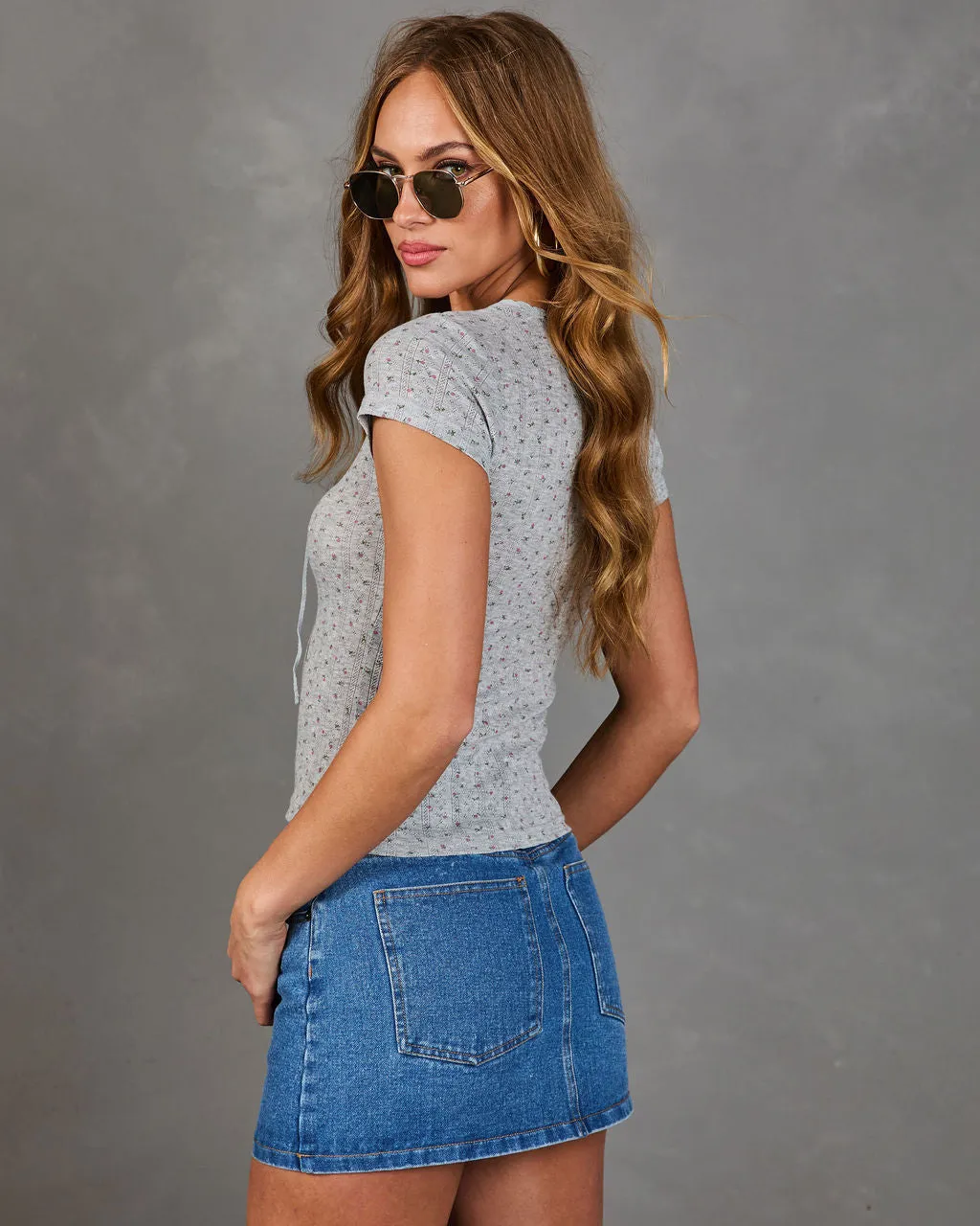 Soft Hours Henley Pointelle Floral Top sold by Vici product image thumbnail 4