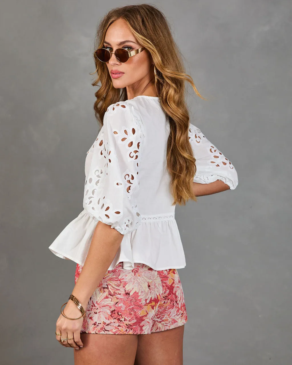 Soft Romance Eyelet Peplum Top sold by Vici product image thumbnail 4