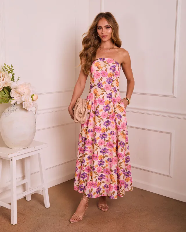 Floral Daydream Floral Strapless Maxi Dress sold by Vici