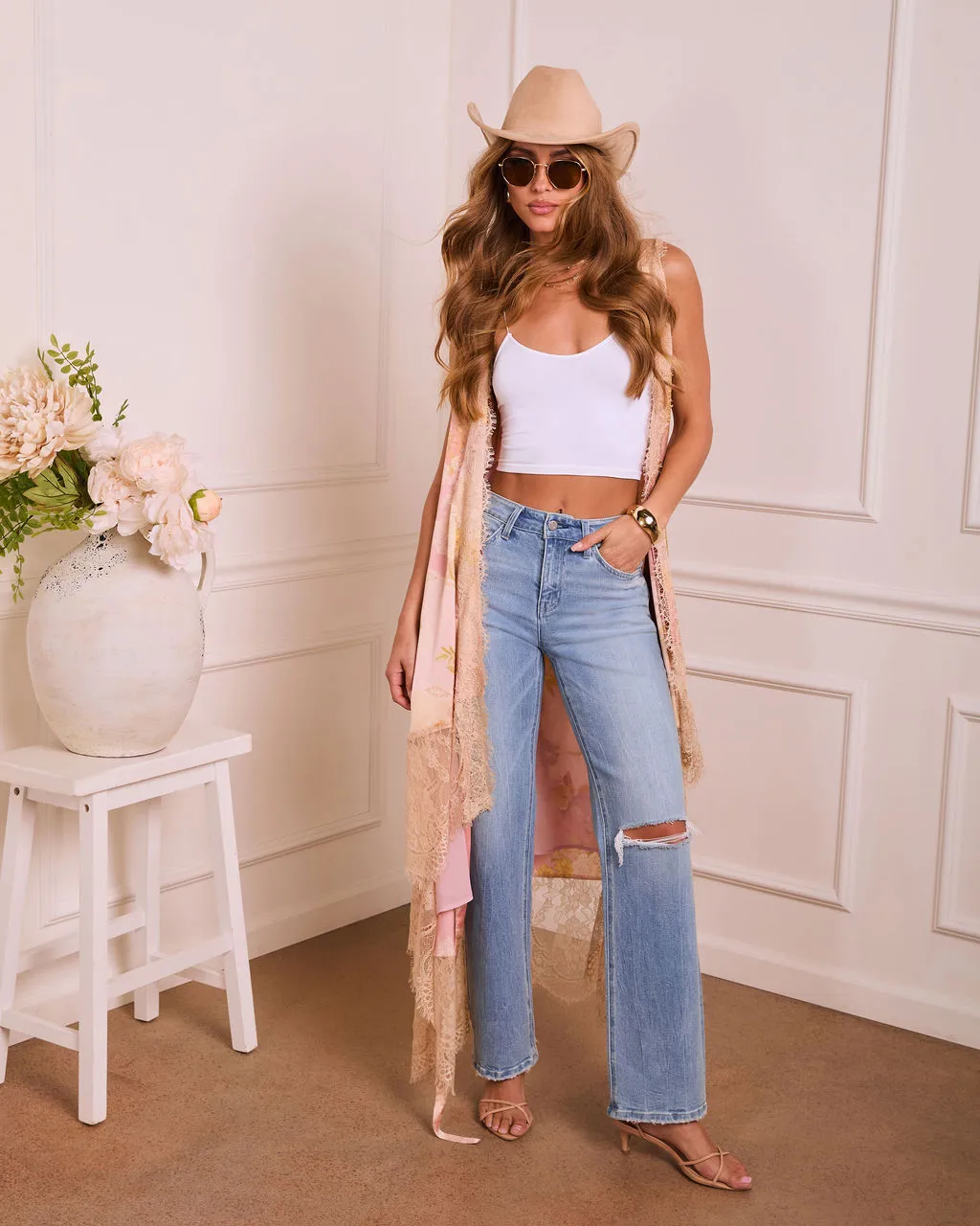 Soft Rise Wrap Floral Satin Lace Midi Dress sold by Vici product image thumbnail 5