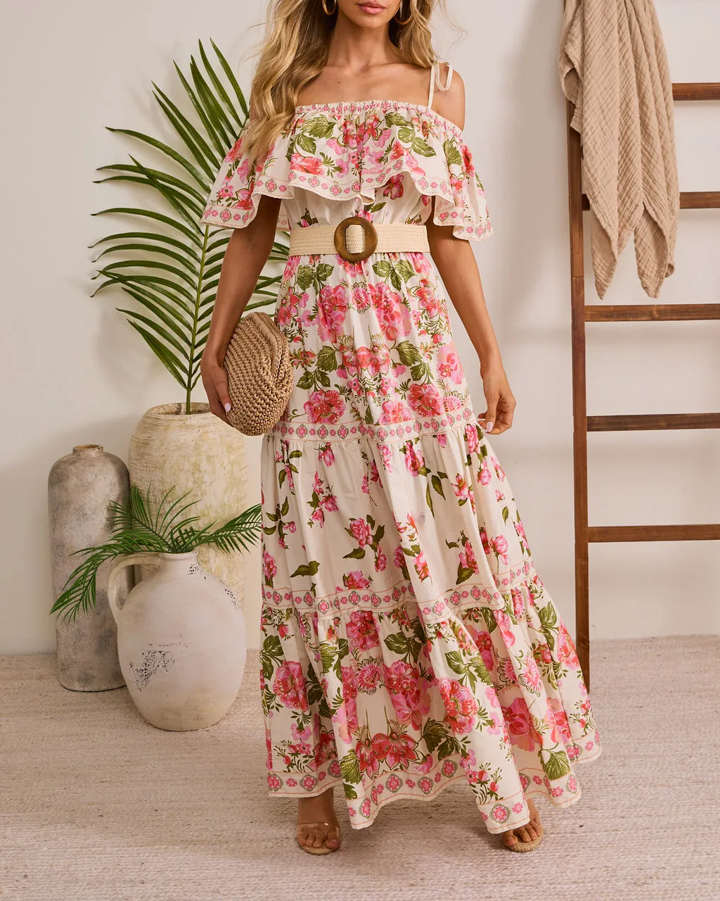 Morning Ease Belted Off The Shoulder Floral Maxi Dress sold by Vici product image thumbnail 5