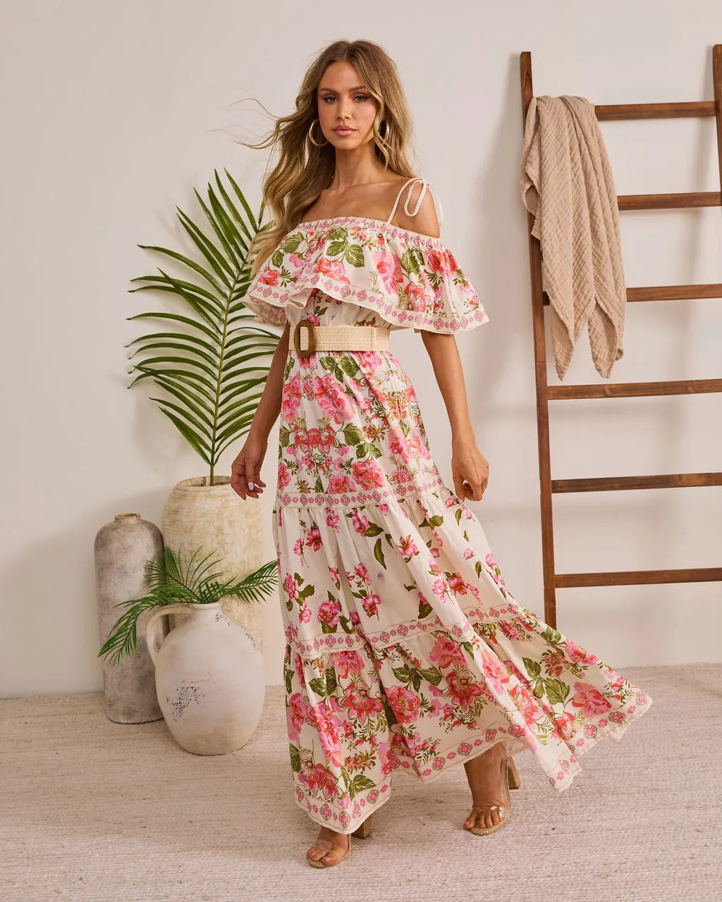 Morning Ease Belted Off The Shoulder Floral Maxi Dress sold by Vici product image thumbnail 3