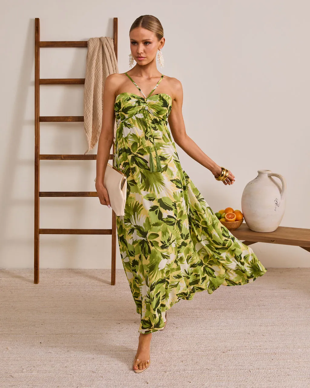Palmline Coast Tropical Halter Maxi Dress sold by Vici product image thumbnail 5