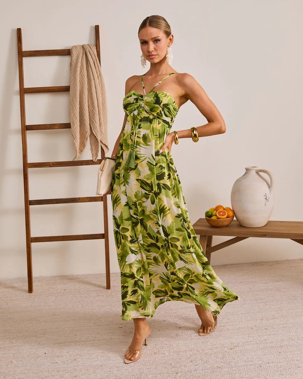 Palmline Coast Tropical Halter Maxi Dress sold by Vici product image thumbnail 3