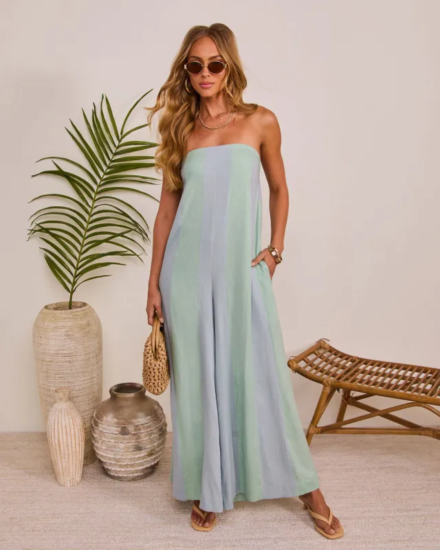 Sundrop Lagoon Striped Relaxed Strapless Jumpsuit sold by Vici