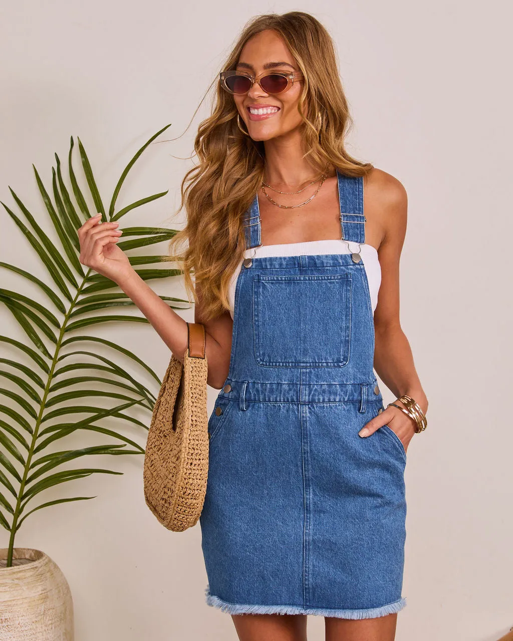 Islet Frayed Overall Denim Mini Dress sold by Vici product image thumbnail 2