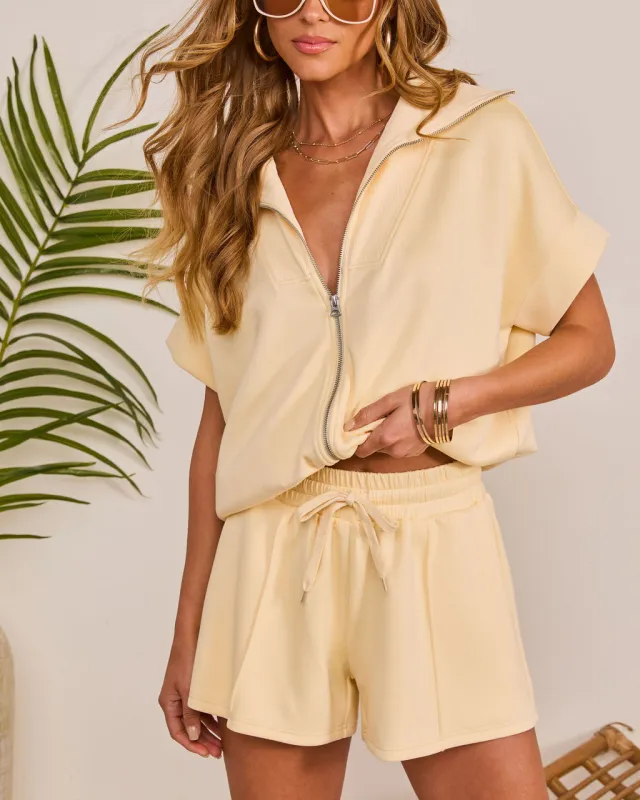 Fresh Bliss Short Sleeve Zip Up Top sold by Vici