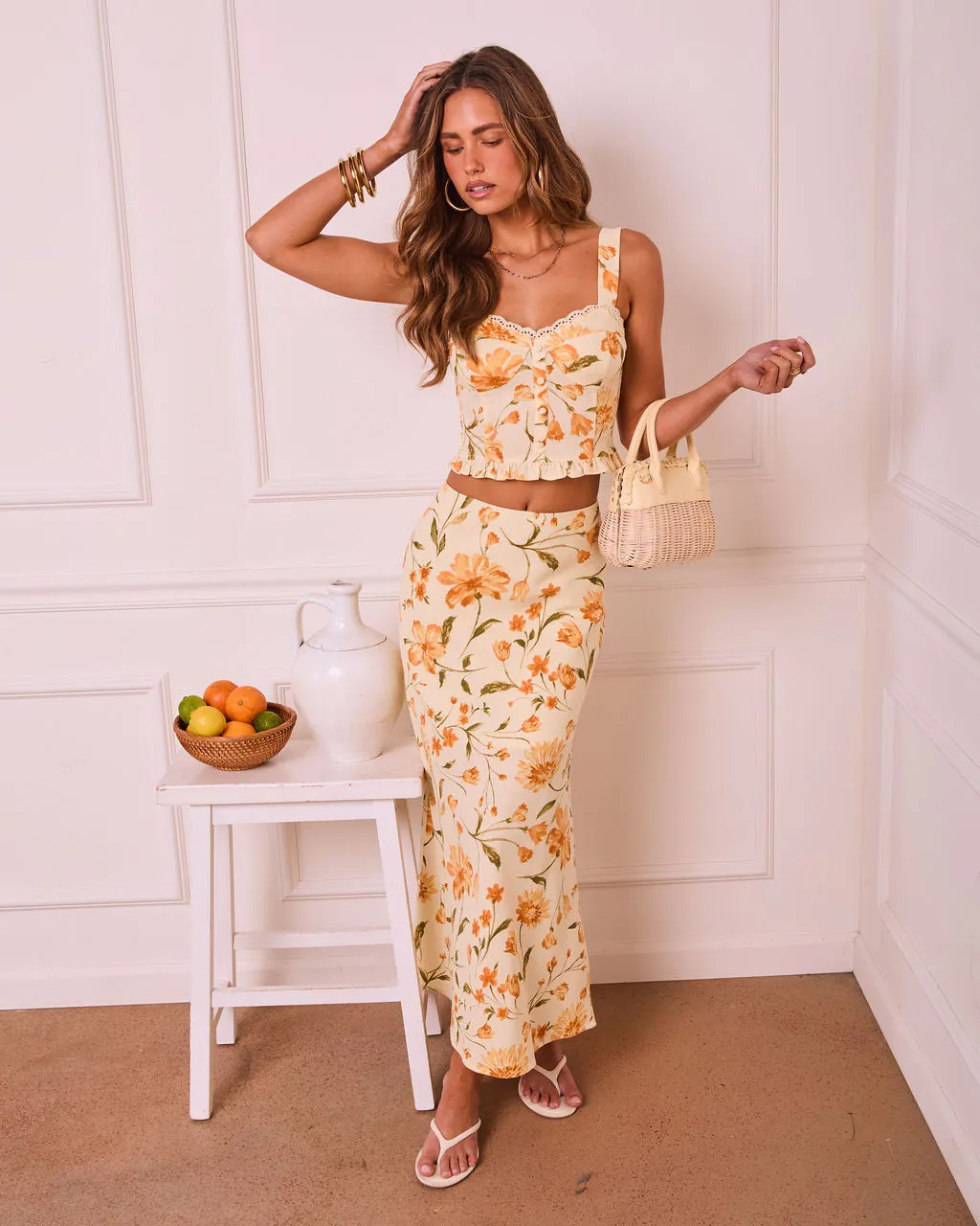 Veloura Floral Linen Maxi Skirt sold by Vici product image thumbnail 5