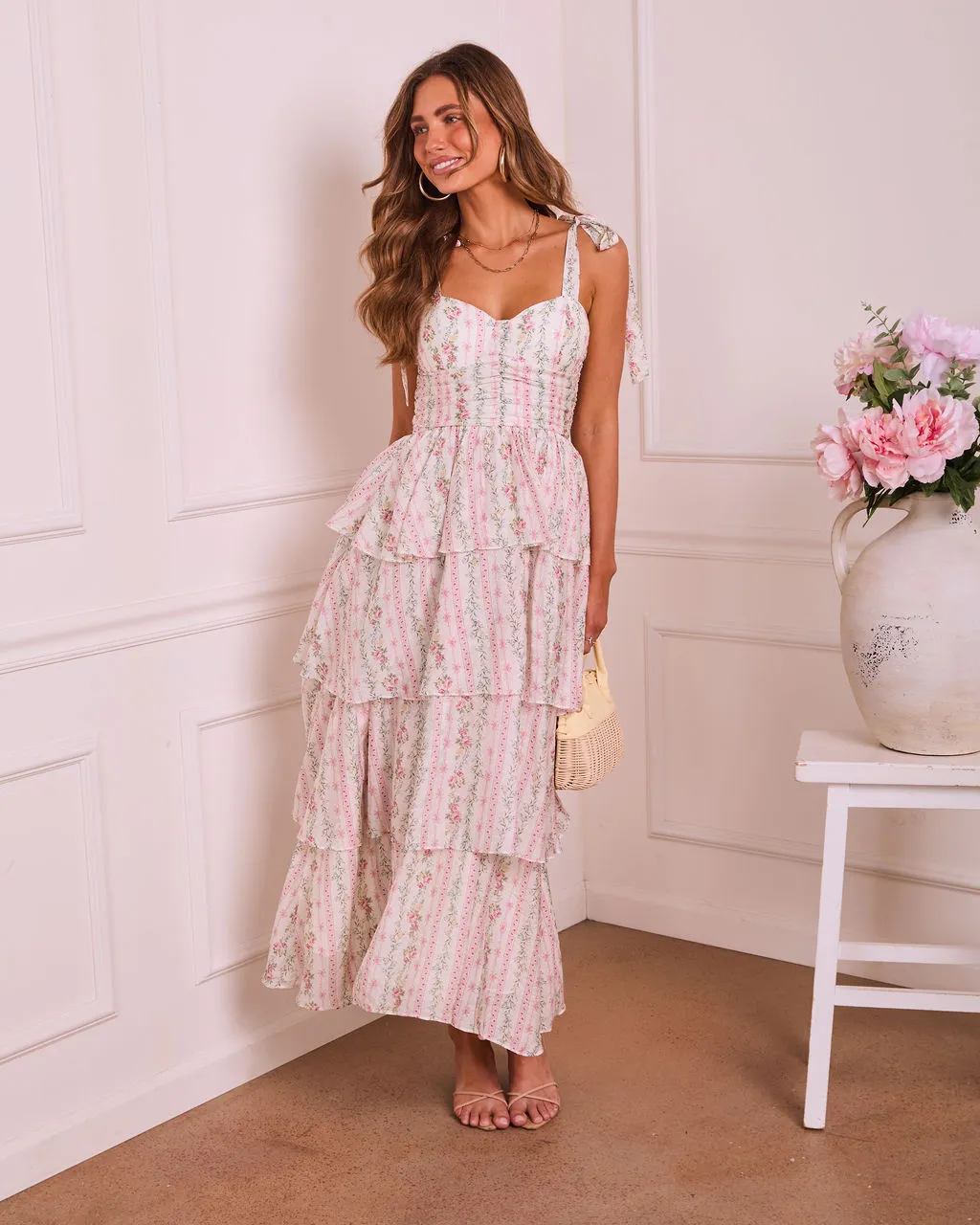 Honey Blush Tiered Floral Midi Dress sold by Vici product image thumbnail 5