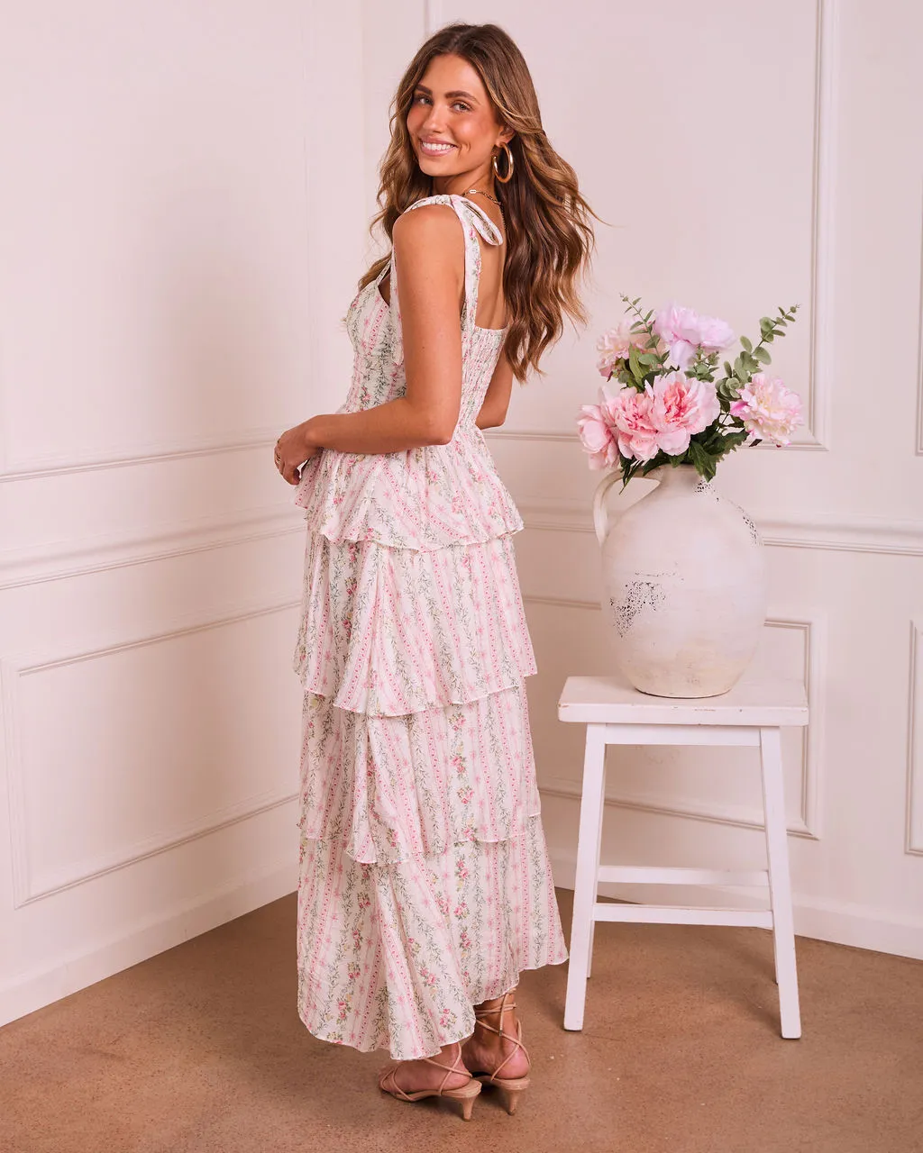 Honey Blush Tiered Floral Midi Dress sold by Vici product image thumbnail 4