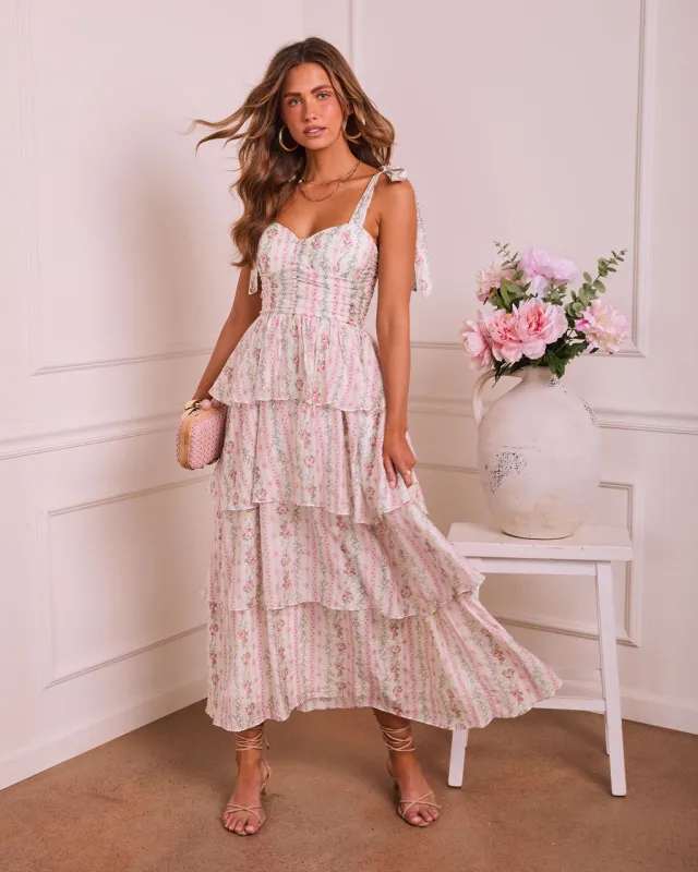 Honey Blush Tiered Floral Midi Dress made by Vici