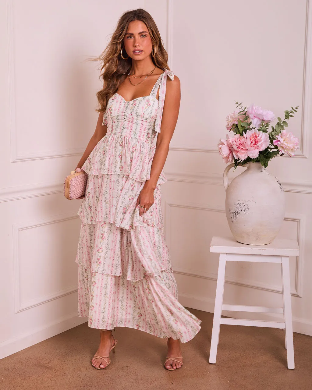 Honey Blush Tiered Floral Midi Dress sold by Vici product image thumbnail 3