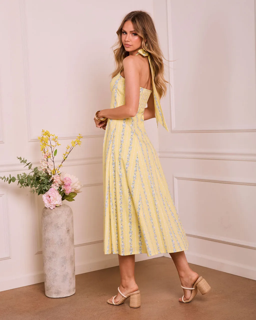 Modern Blossom Floral Halter Midi Dress sold by Vici product image thumbnail 4