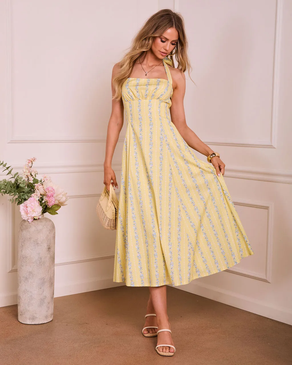 Modern Blossom Floral Halter Midi Dress sold by Vici product image thumbnail 5