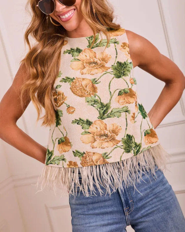 Airy Wildflower Floral Feather Hem Top sold by Vici