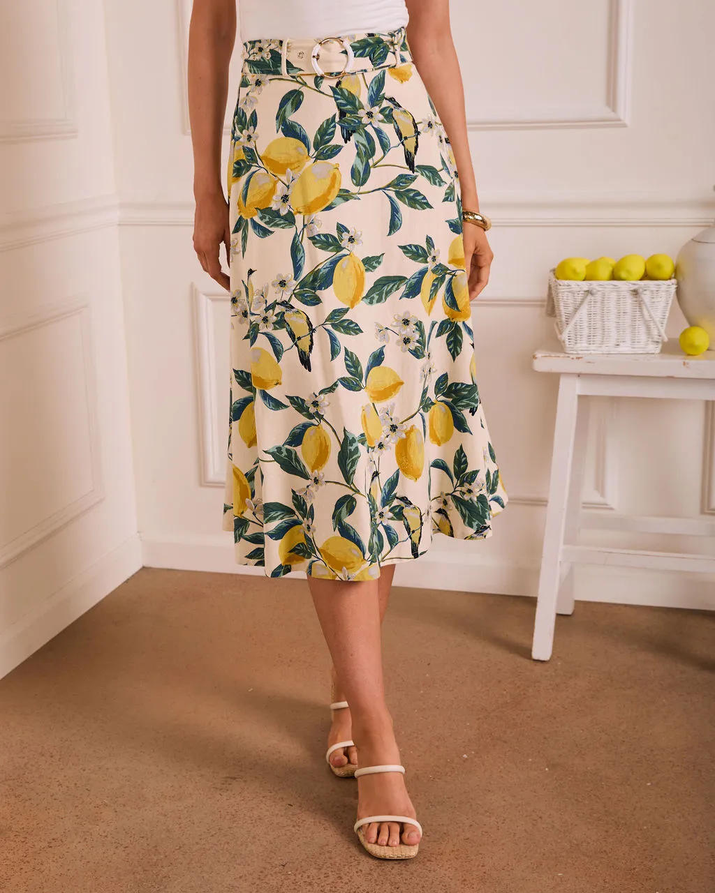 Sunlit Grove Lemon Print Midi Skirt sold by Vici product image thumbnail 2