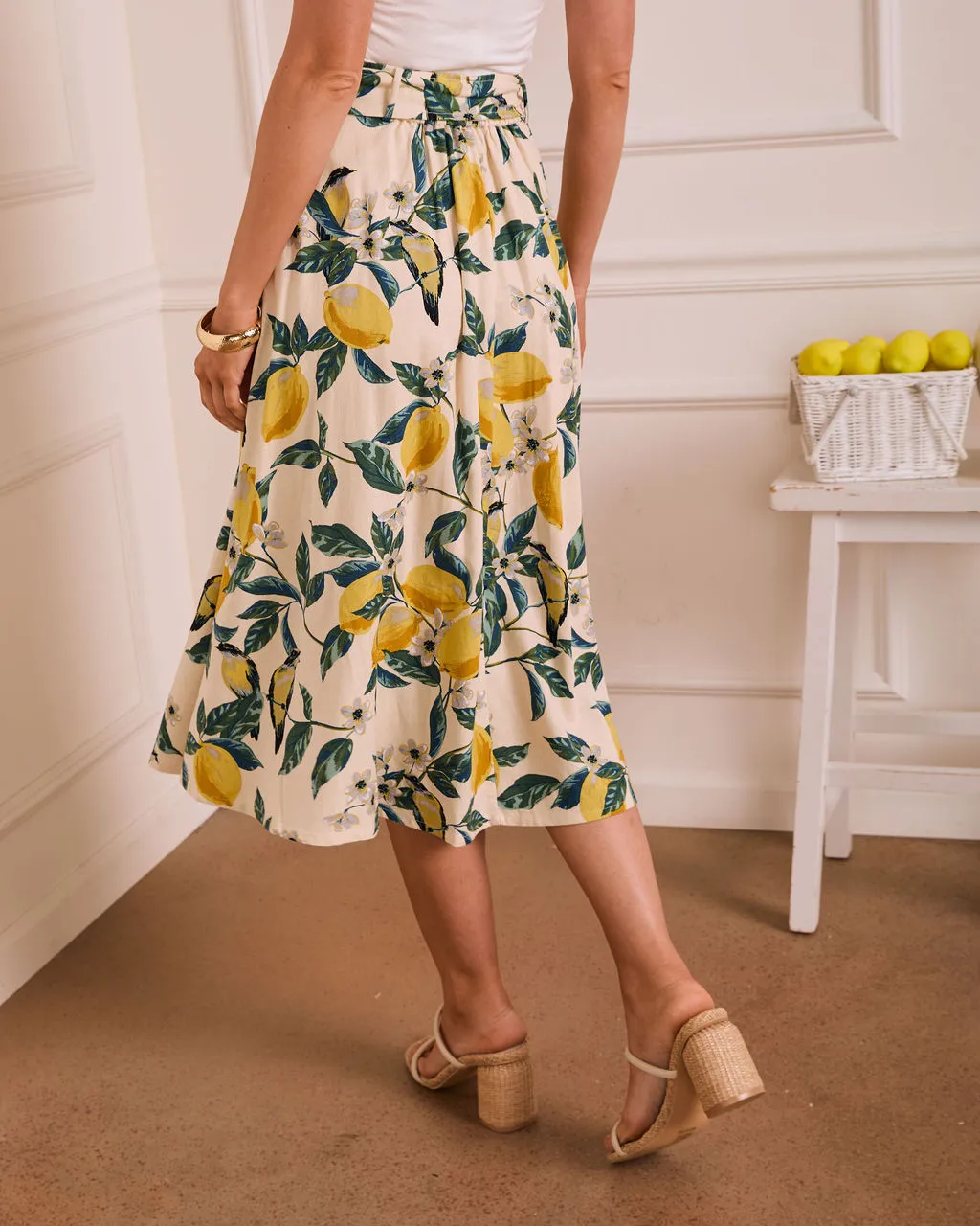 Sunlit Grove Lemon Print Midi Skirt sold by Vici product image thumbnail 4