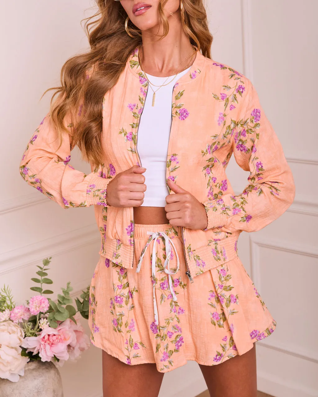 Soft Spoken Letter Floral Bomber Jacket sold by Vici product image thumbnail 5