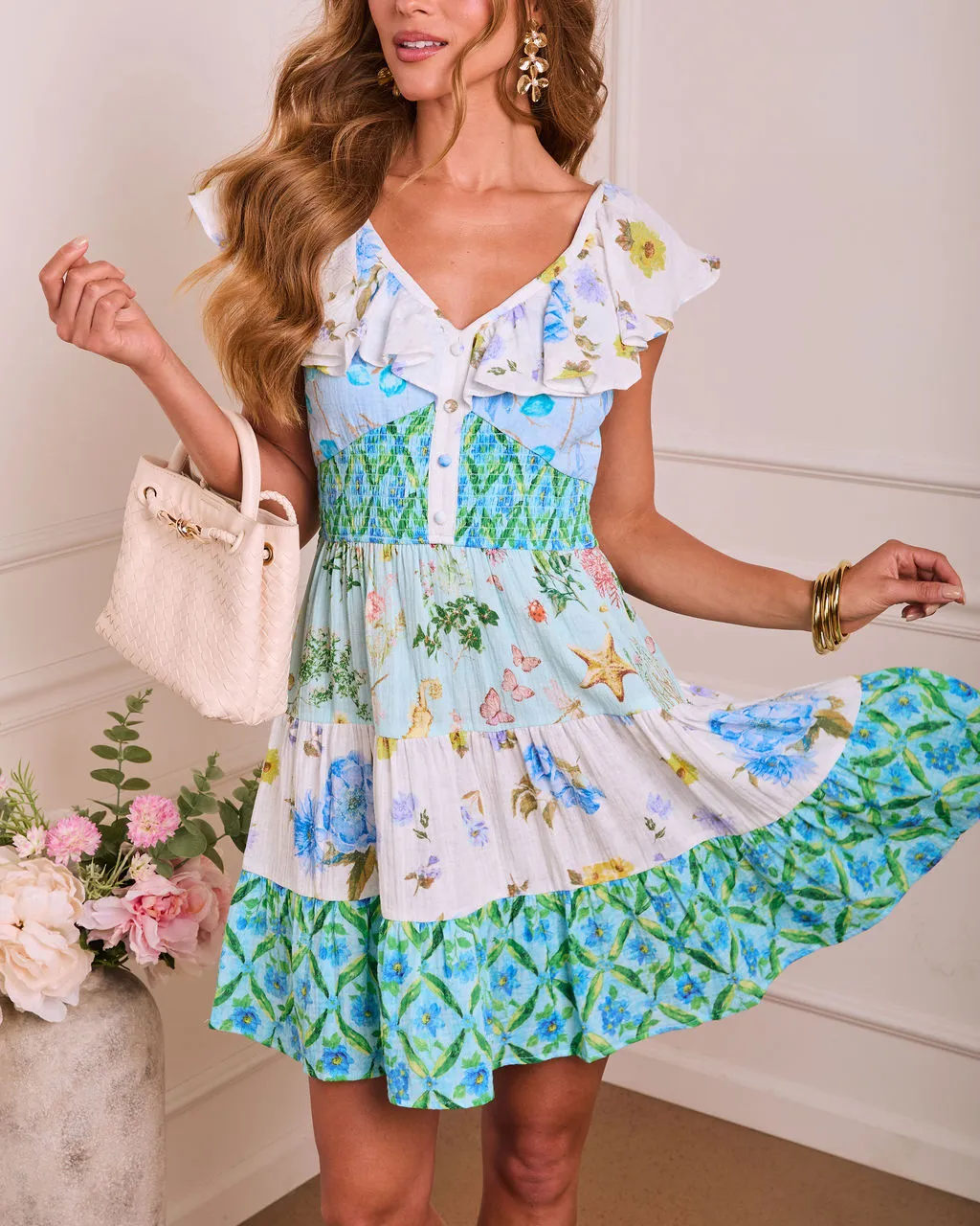 Daisy Bloom Floral Color Block Mini Dress sold by Vici product image thumbnail 5