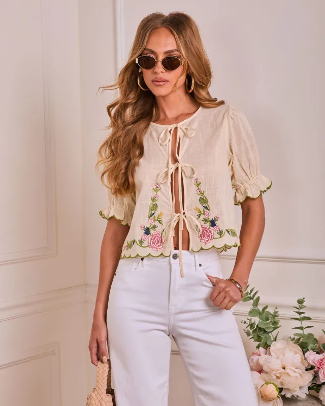 Powdered Bloom Embroidered Floral Top made by Vici