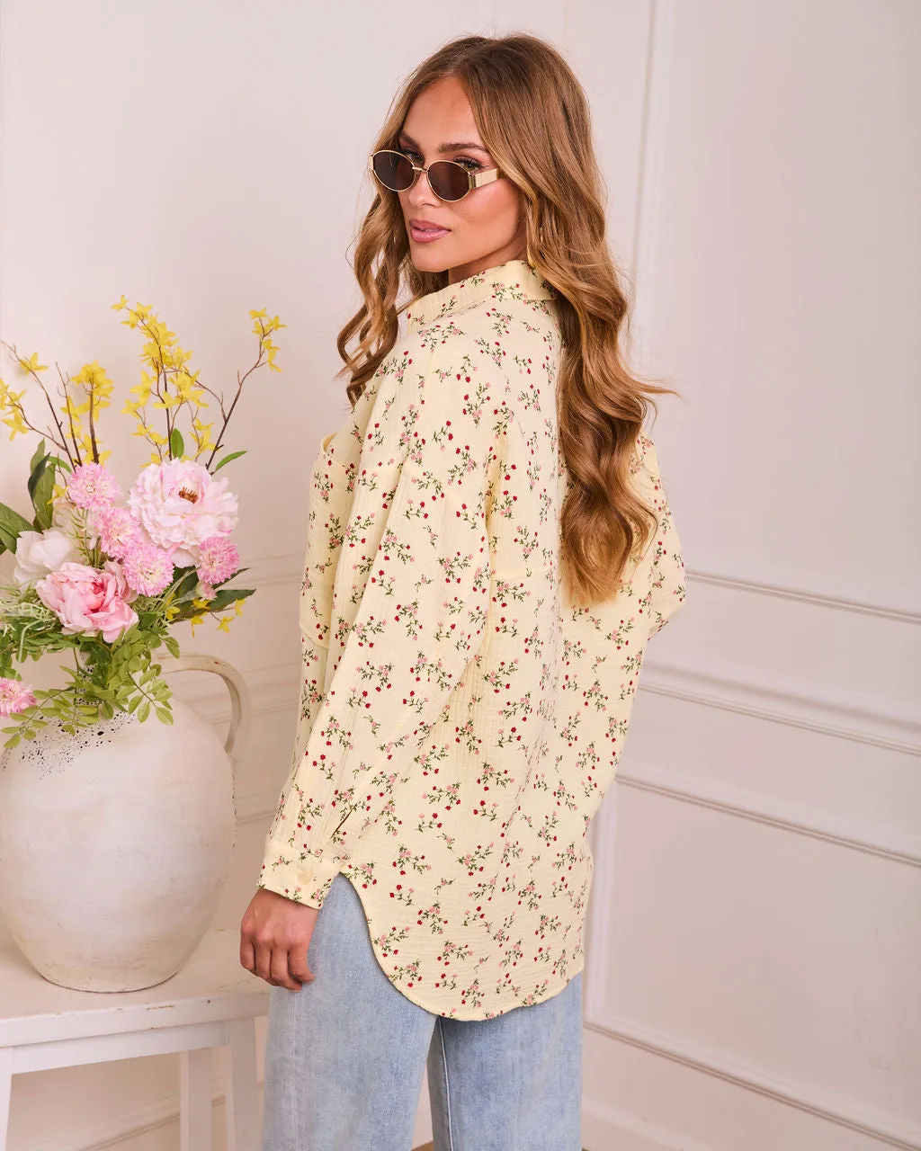 Rosy Dawn Floral Cotton Button Down Top sold by Vici product image thumbnail 4