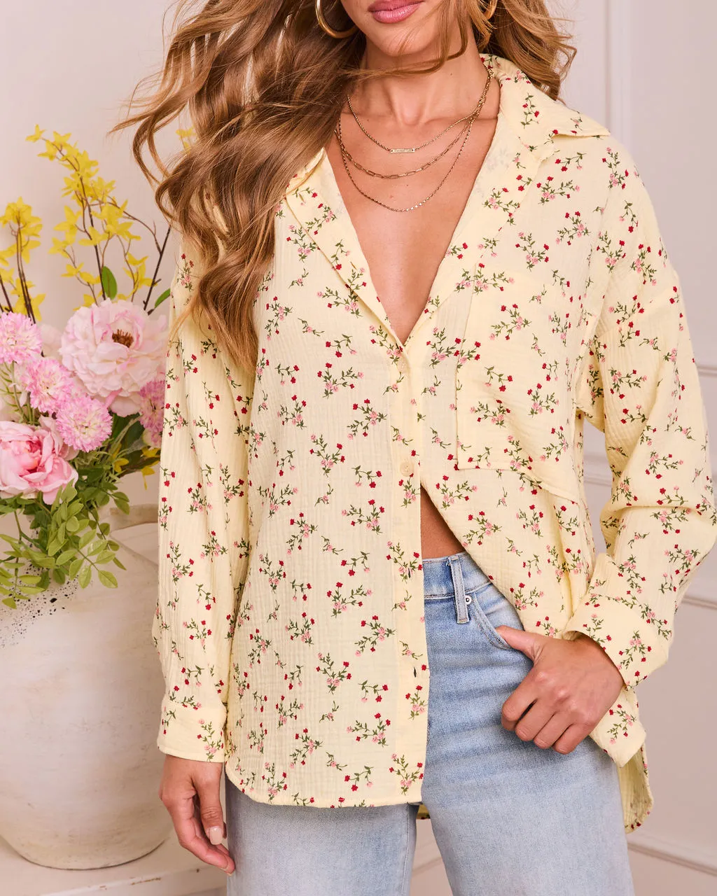 Rosy Dawn Floral Cotton Button Down Top sold by Vici product image thumbnail 5