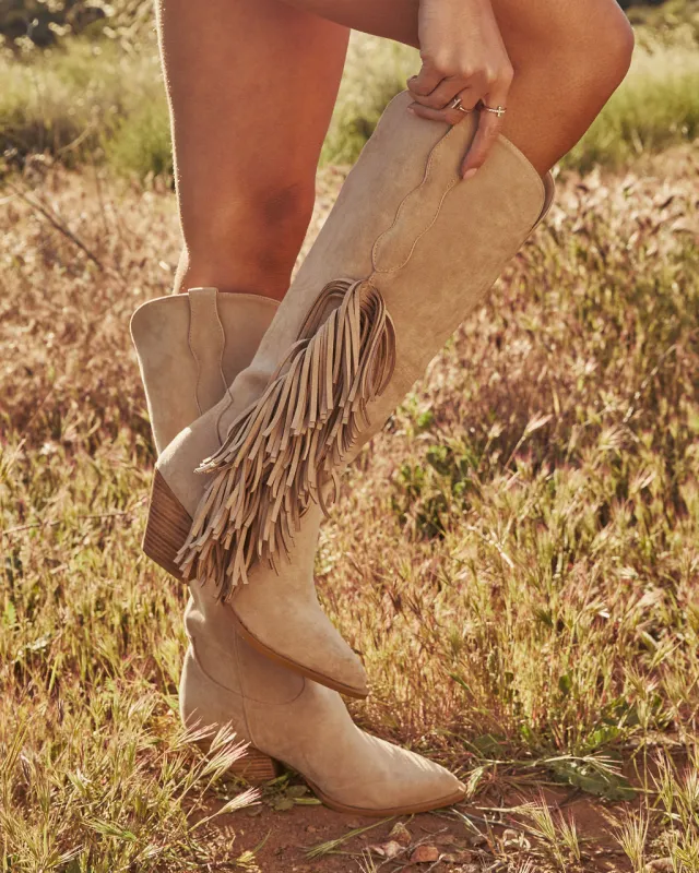 Boho Canyon Faux Suede Fringe Western Boots made by Vici