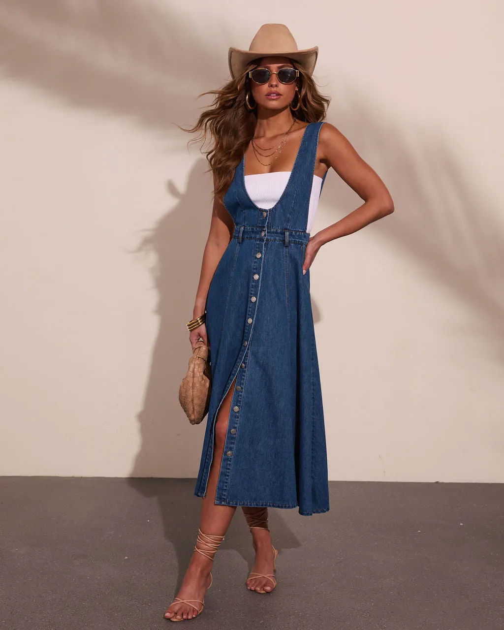 Western Indigo Denim Overall Maxi Dress sold by Vici product image thumbnail 5